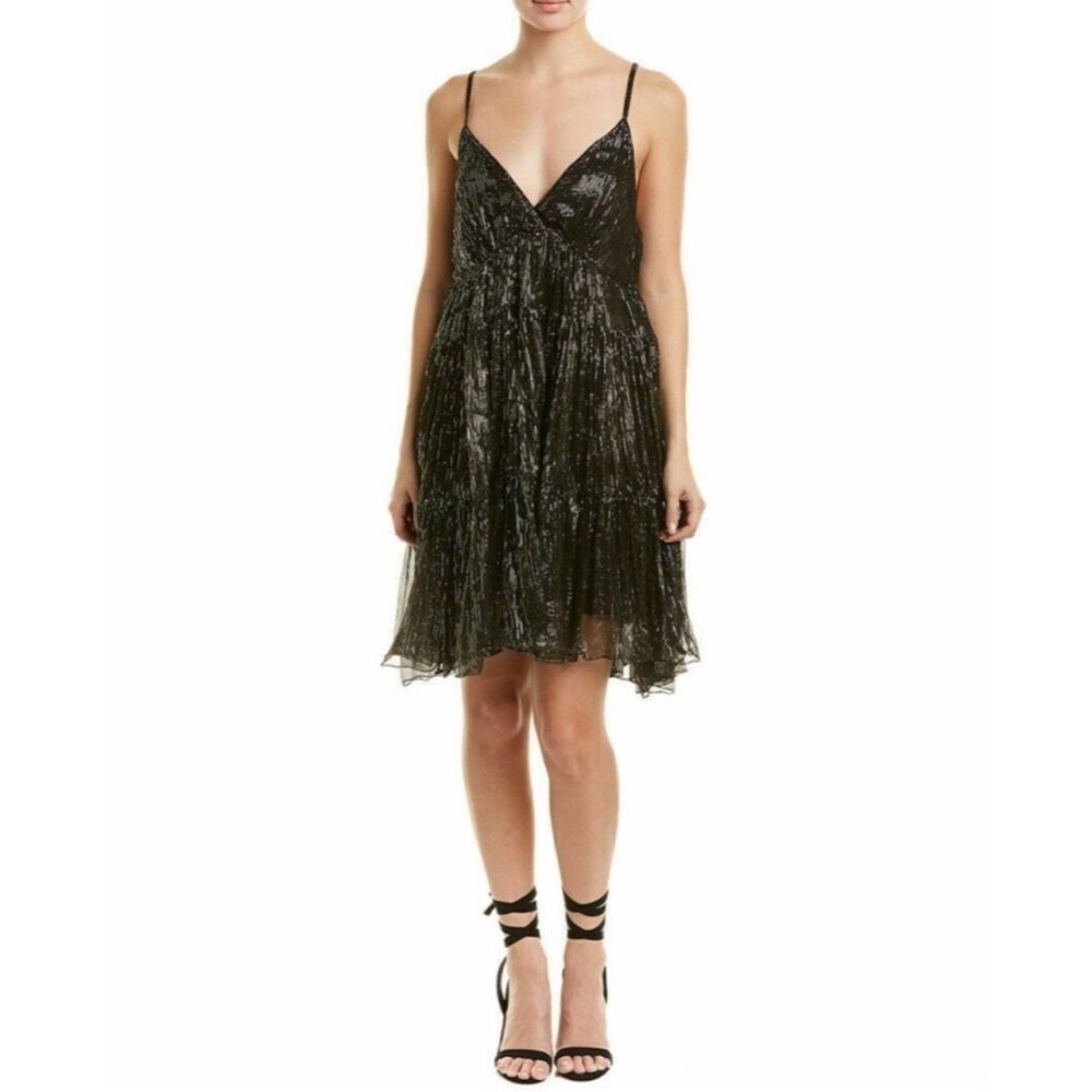 RAGA Black Metallic Babydoll Mini Dress